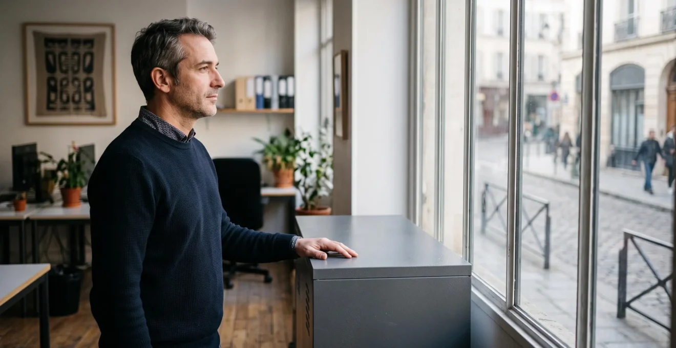 Dirigeant de PME française réfléchissant dans son bureau, symbolisant le choix entre serveur physique et cloud