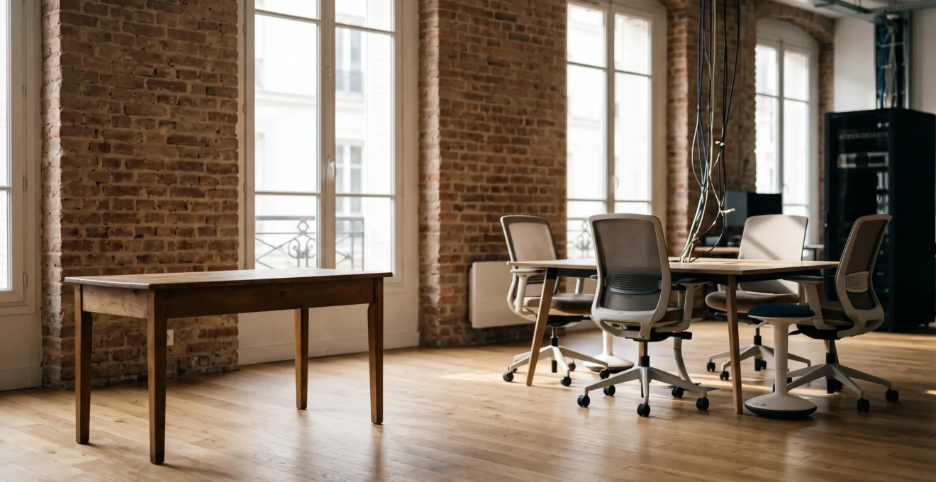 Bureau lumineux illustrant la transition d'un entrepreneur solo vers une petite équipe informatique organisée
